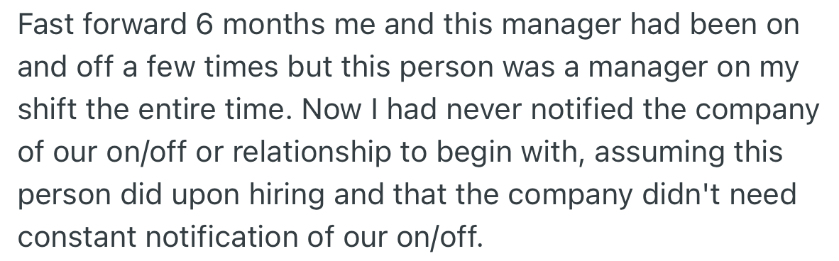 OP's new friend returned to the company as a manager, although they had started dating each other.