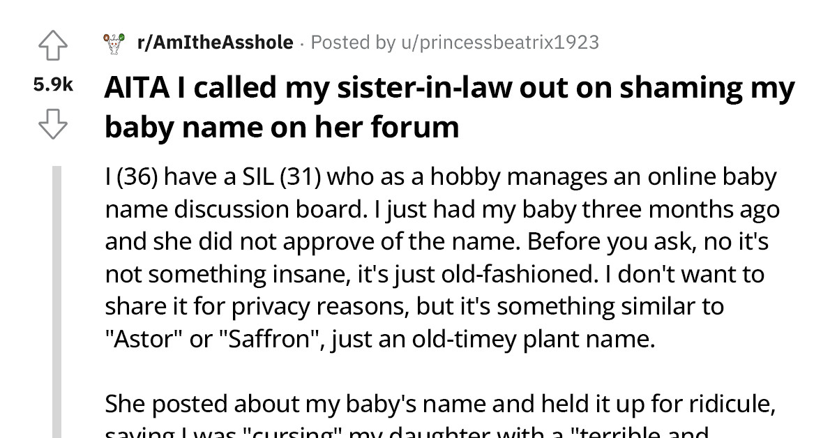 Woman Calls Out Sister-In-Law For Shaming Her Baby Name Choice On A Public Forum