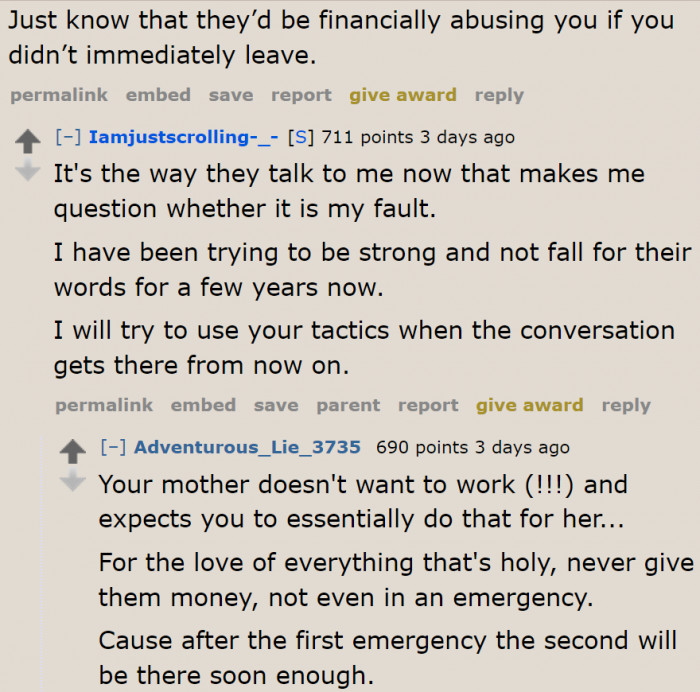 If She Didn't Leave Home at 18, the Parents Would Be Financially Abusing Her