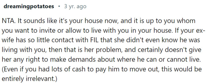 The ex doesn't have any right to make demands.