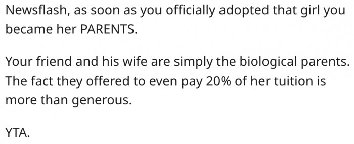 14. He doesn't understand that adoption makes him his daughter's official parent.
