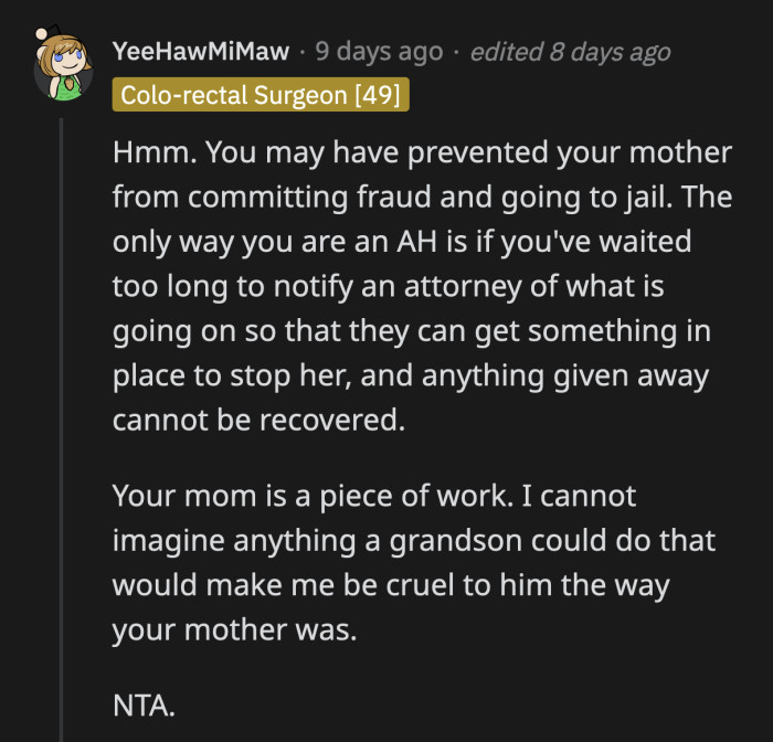 OP's nephew should immediately hire a lawyer if he hasn't yet, because his grandma will find ways to block him from what is rightfully his.