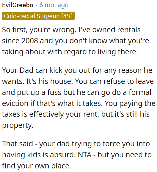 It's unreasonable for OP's dad to pressure them to have children.