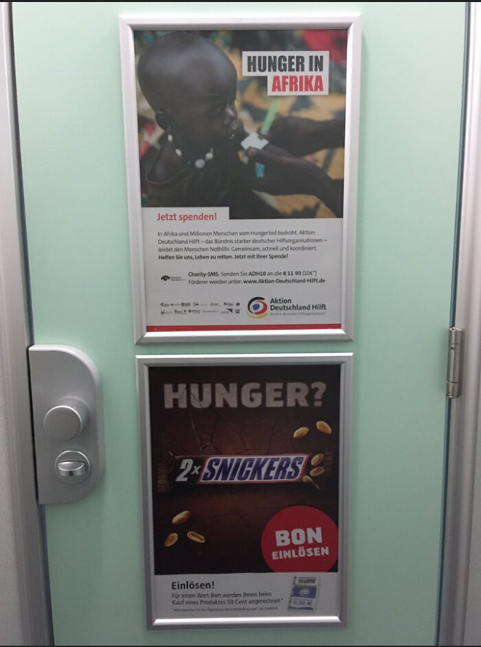 Poorly placed promotional poster on a bus, “secret ingredient” theme