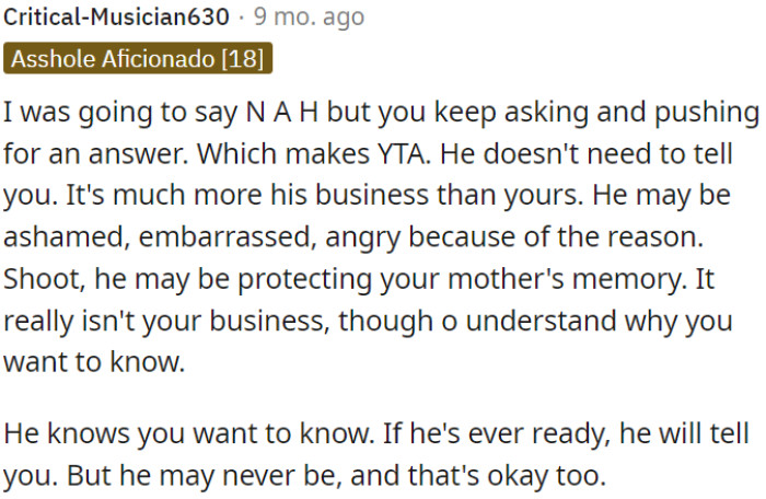 The information OP is asking for is deeply personal and possibly sensitive.