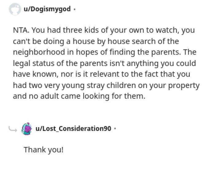 The OP had kids of her own to watch
