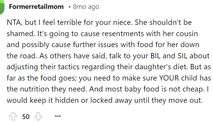 The niece shouldn't be shamed, especially because it's just how children are when they grow up, and almost everyone has probably been through this stage.
