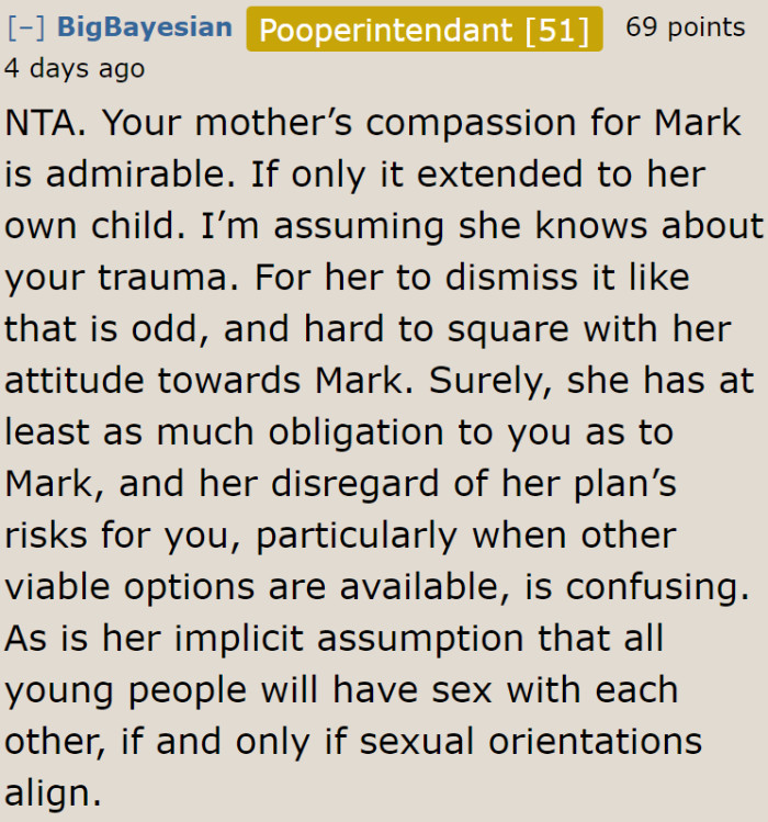 The mom also needs to be compassionate toward her daughter.