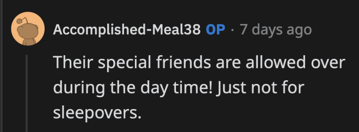 OP clarified that any of his children's significant others are allowed to visit during the day. They just can't stay over.