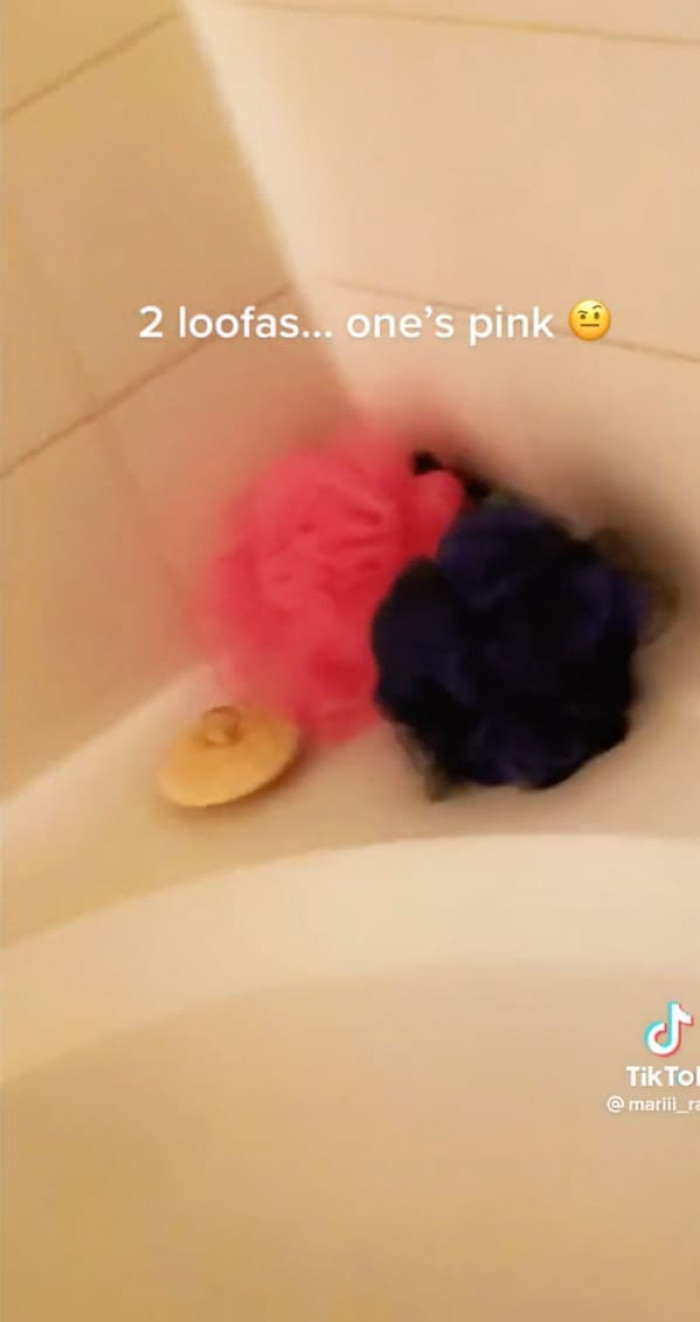 She found two loofahs, and one is pink
