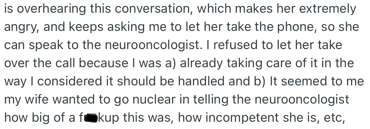 OP’s Wife Overheard the Conversation and Wanted to Take the Phone and Go Nuclear on the Doctor. However, OP Refused to Let Her Speak to the Doctor