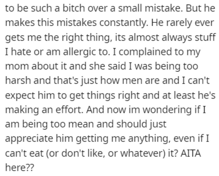 Her husband didn't take it well and her mother told her that she was too harsh