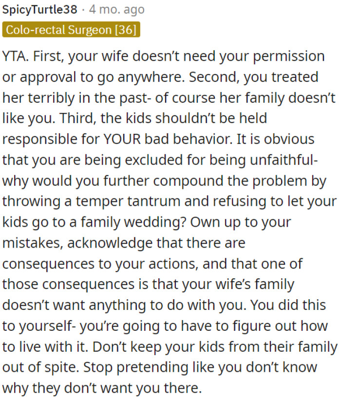 OP treated her poorly in the past, so it's understandable that her family doesn't like him