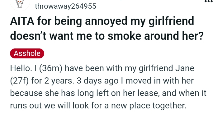 The OP kicked off saying he moved in with his GF because she has a long time left on her lease