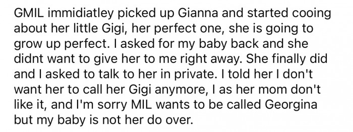 OP felt forced to have a serious talk with the GMIL in private after her comments.