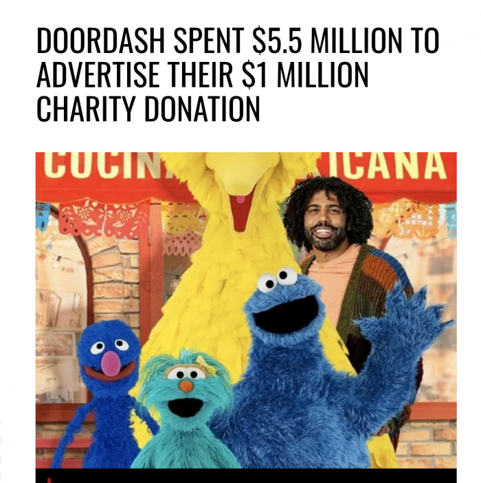 DoorDash spent $5.5 million to advertise their $1 million charity donation
