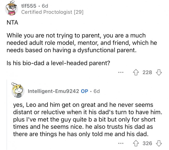 OP is an essential role model to his stepson.