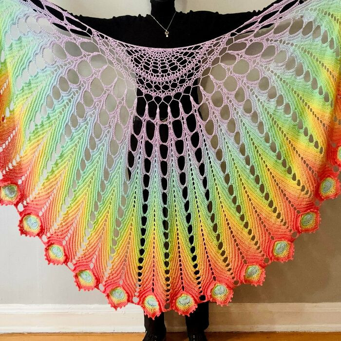 "I Call It The “Peacocking Shawl”—crocheted W A Lot Of Blood Swears And Tears"