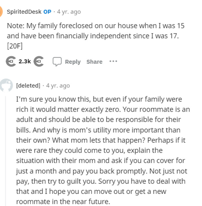 OP came back with some information about their situation, but really, it doesn't matter because it's totally the roommate's fault.