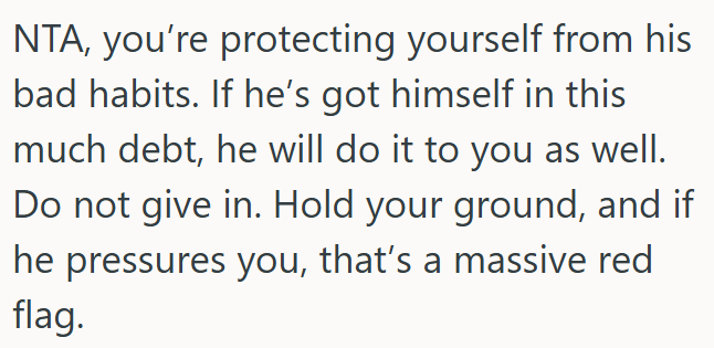 Protecting herself from her husband’s debt is the right move.