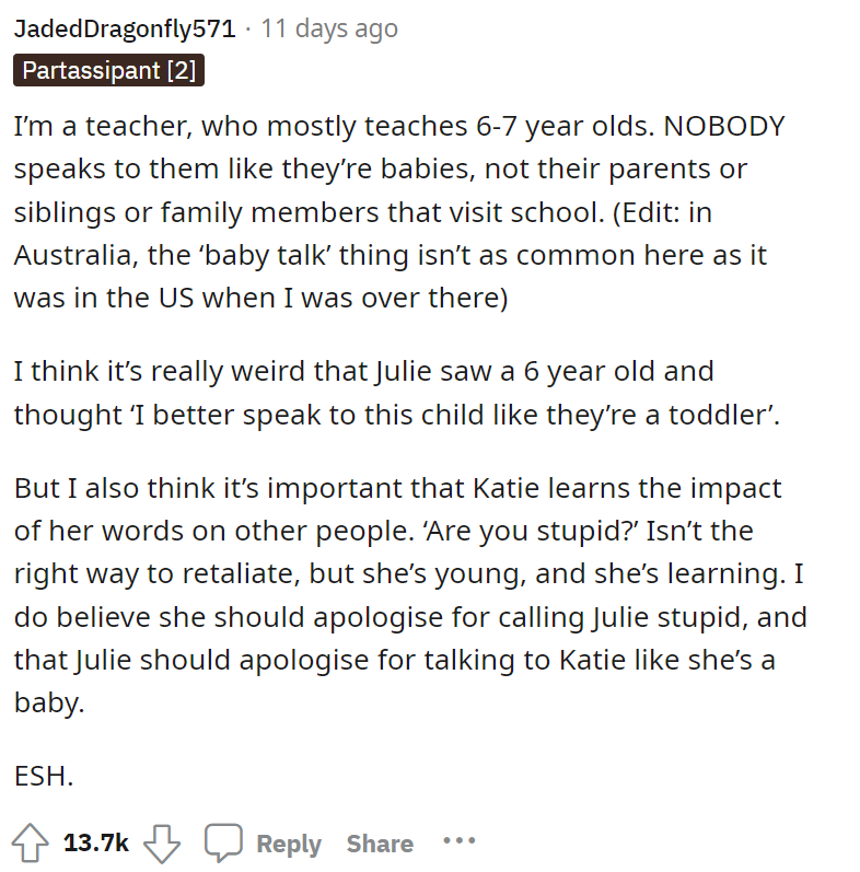 The first comment basically told OP that ESH because there are issues on both sides of the situation here.