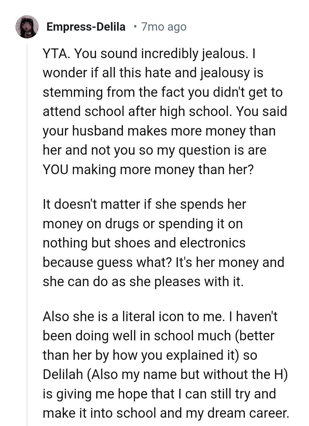 It doesn't matter what OP's friend chooses to spend her money on