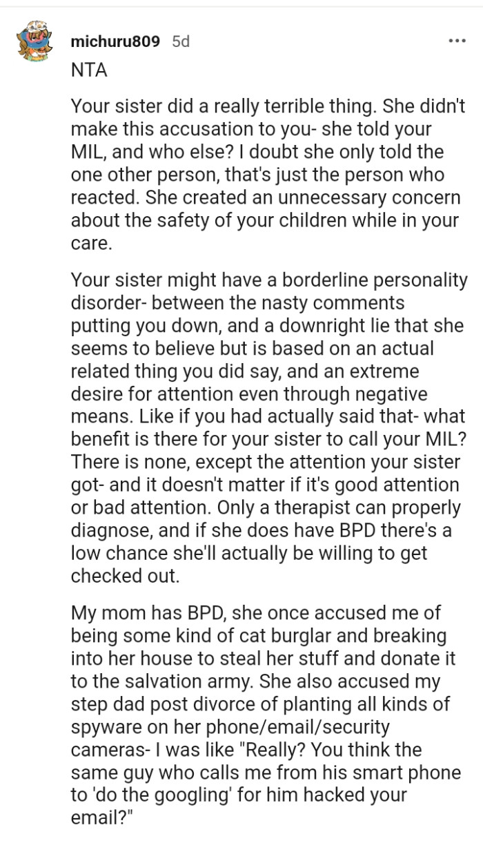 Your sister might have a borderline personality disorder