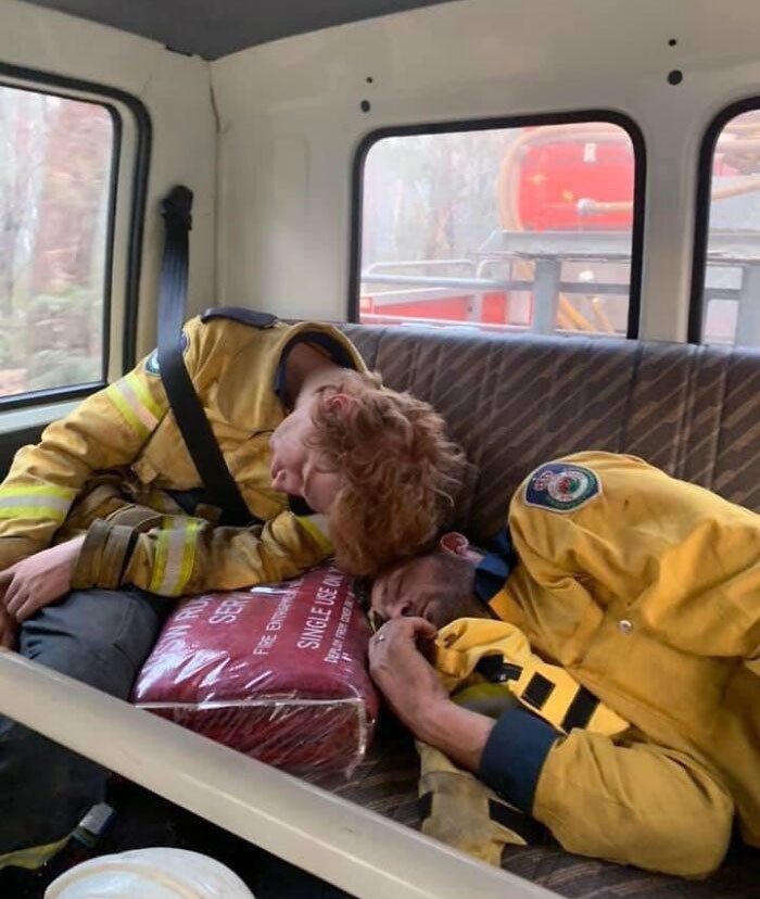 45. Exhausted Firefighters In Australia