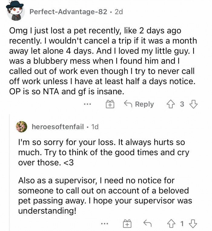 People can grieve in their own way, but think of your priorities.