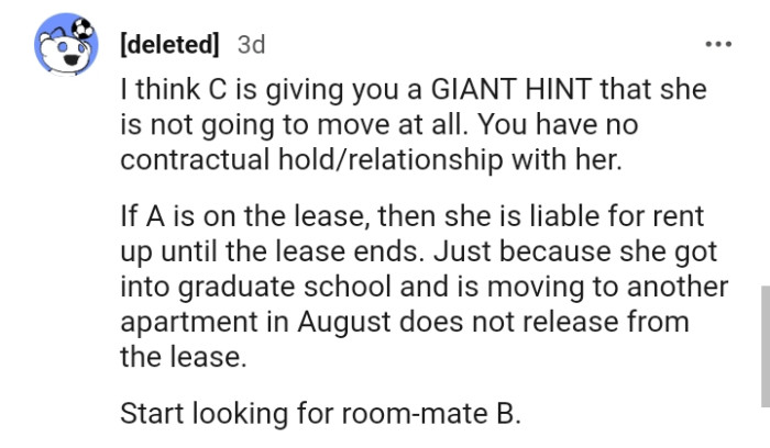 She is liable for rent up until the lease ends