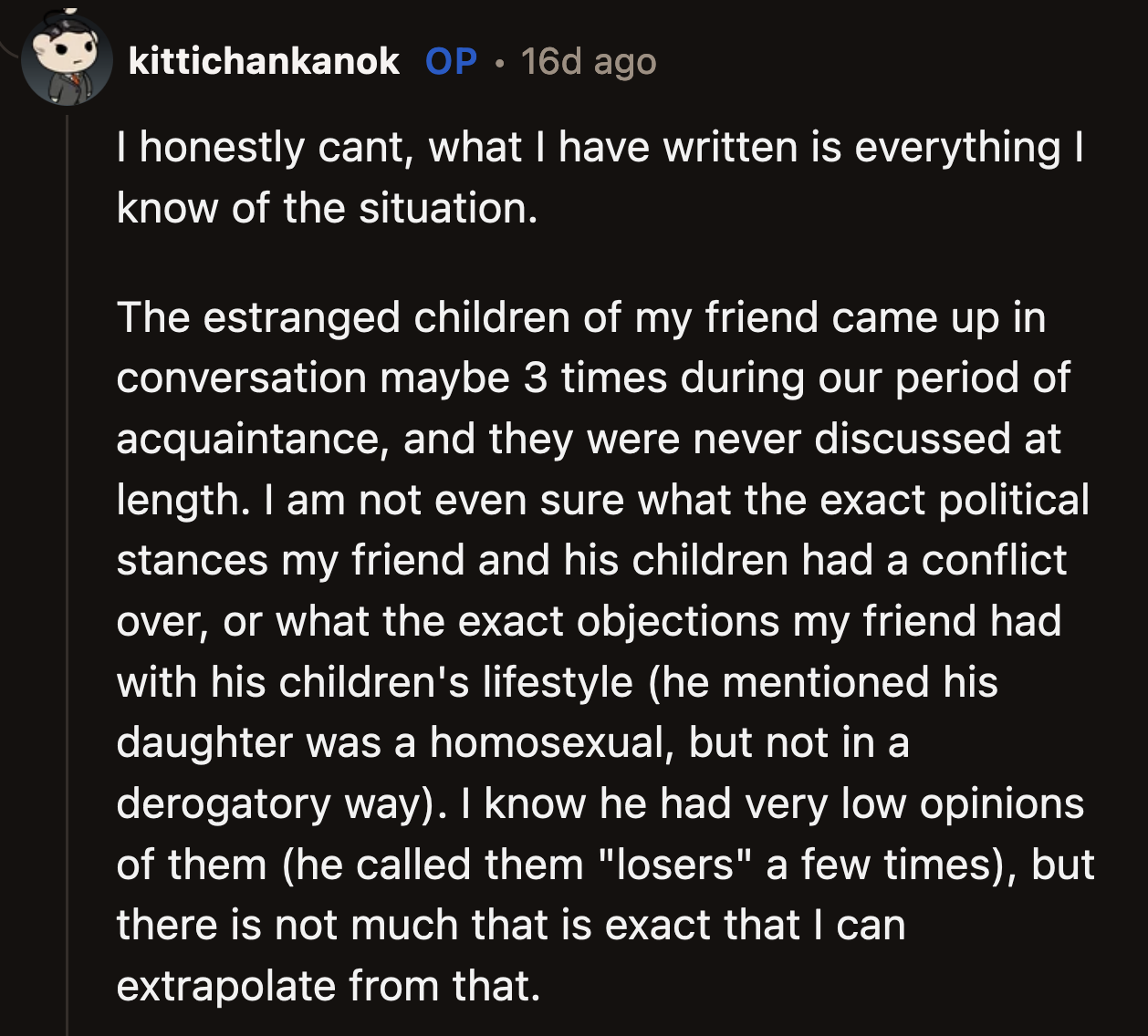When He Wrote His Post, All He Knew of His Friend's Relationship with His Children Was Meager.