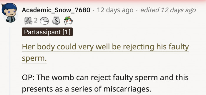 OP's body may have a good reason why she couldn't get pregnant with her husband
