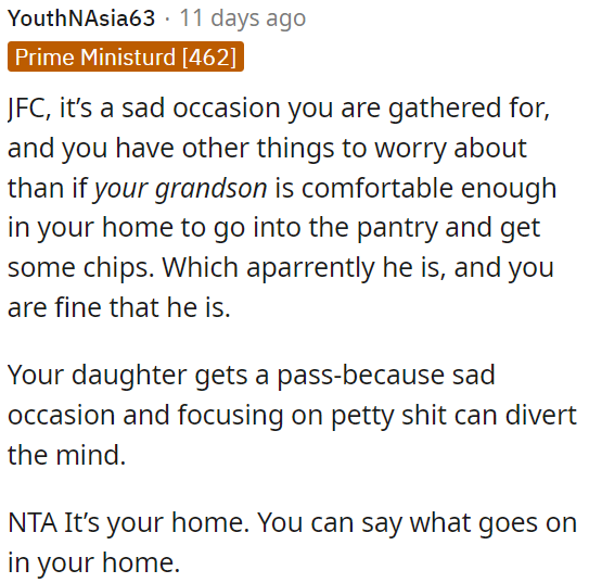 OP is not in the wrong for setting rules in his own home.