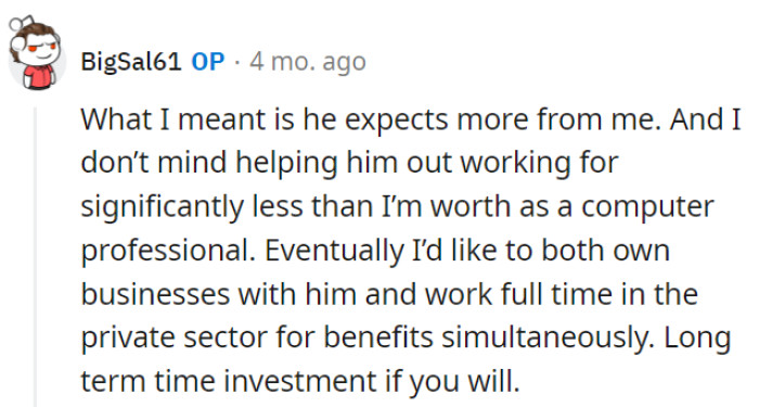 He's the dough overachiever for now, with a plan to co-own businesses and conquer the private sector alongside the boss. Two slices of the pie for double the success!
