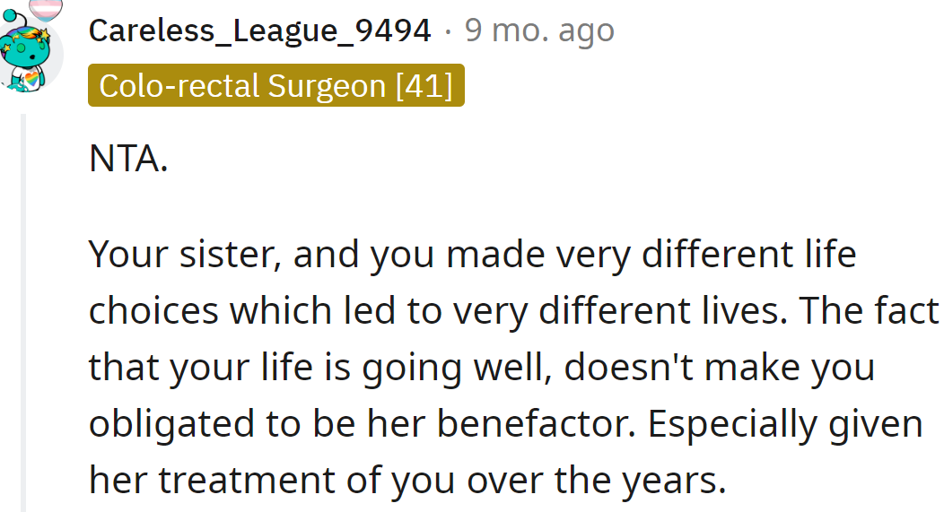 The OP is under no obligation to help her