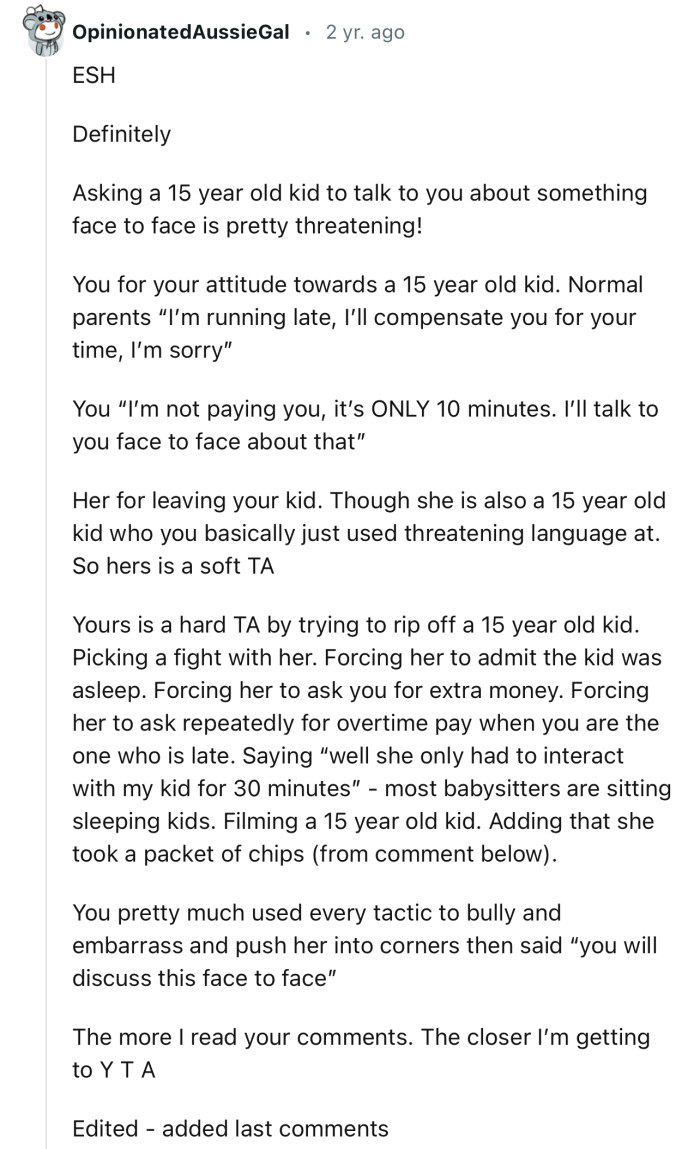 “ESH… You for your attitude towards a 15-year-old kid. Her for leaving your kid.”