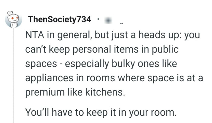 The OP should her personal stuffs in her room