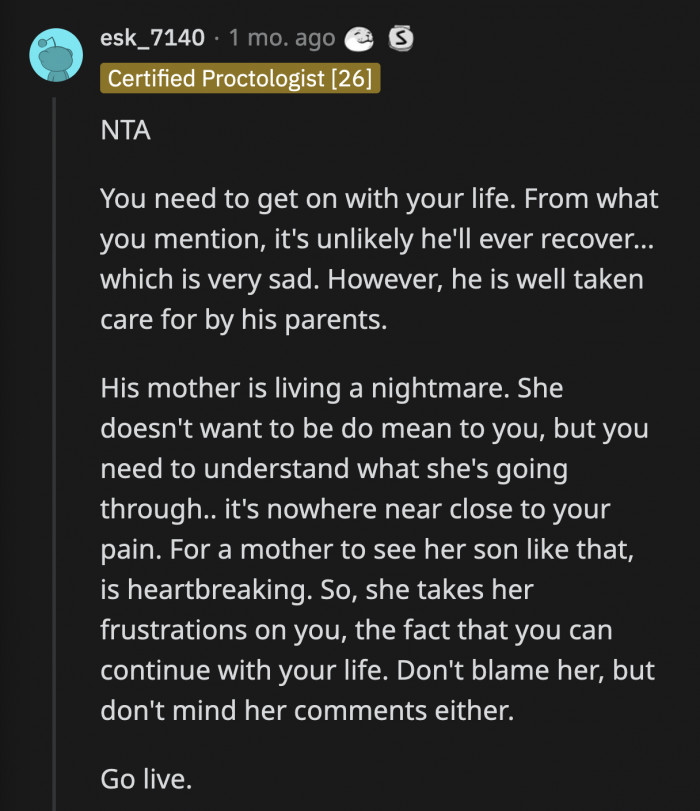 OP symbolizes the future her son can no longer have; her moving away is proof to the mom that her son will never have that chance.