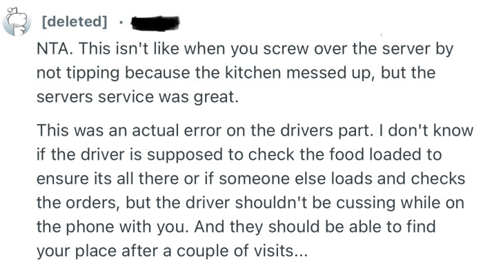 “This isn't like when you screw over the server by not tipping because the kitchen messed up, but the servers service was great.”