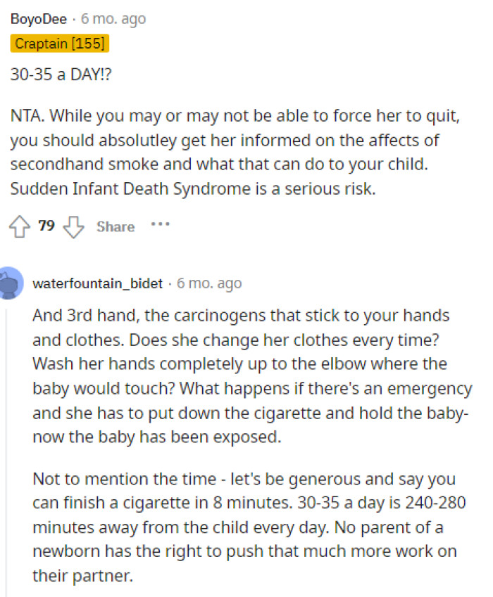 So many people were focused on how much she smokes a day because it's definitely excessive, and we can't imagine smoking that much while being around a baby as well.