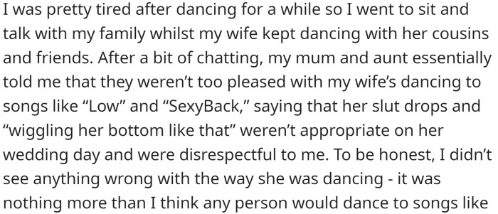 However, after OP's wife danced to songs like 