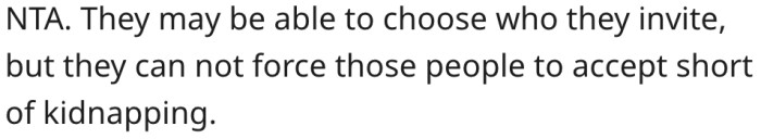 20. The only way to force someone to honor an invitation is to kidnap them.