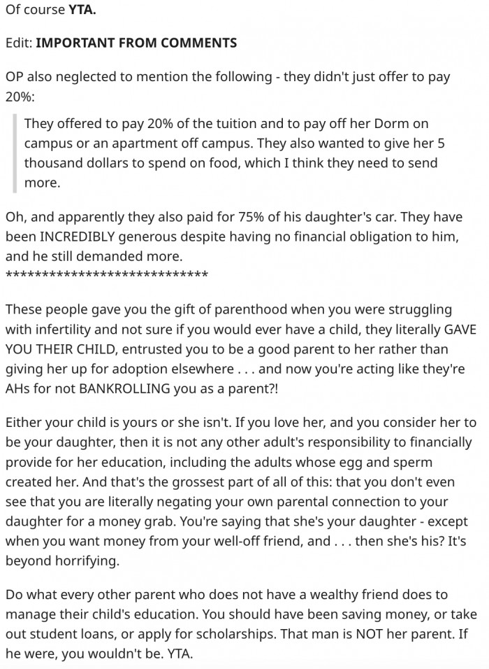 1. He's asking for too much after receiving the gift of parenthood.