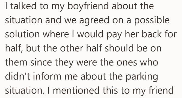 After thinking it through, she proposes sharing the responsibility.