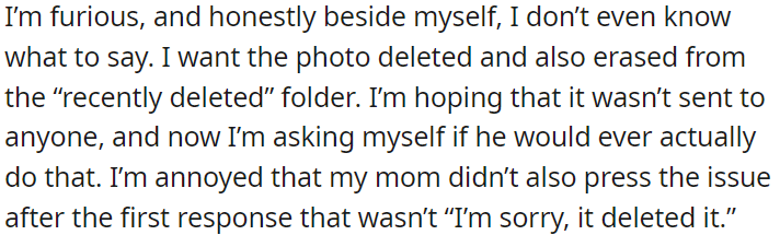 OP is concerned that he might have sent the photo to someone.