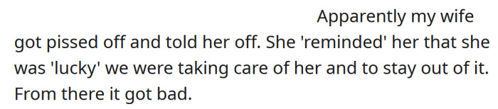 The OP's wife was angry and told Charlotte she was 