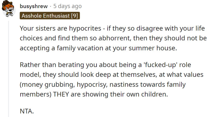 The OP's sisters are hypocrites