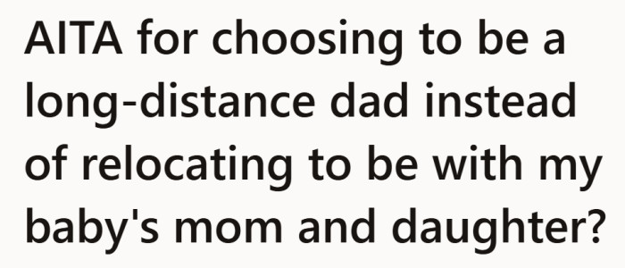 The situation begins with a difficult choice. Be physically present by moving, or remain involved as a long-distance dad.