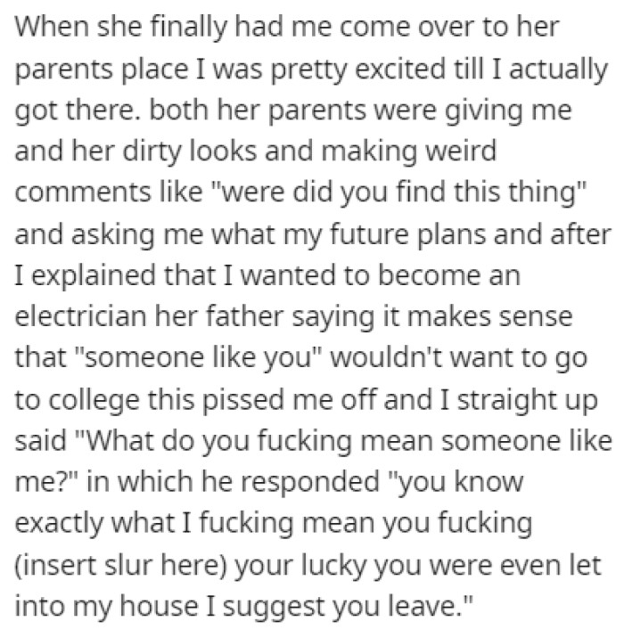 When OP finally met his wife's family, he was given dirty looks and faced plenty of weird and offensive comments about him