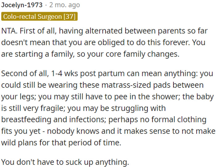 It's okay not to make big plans during pregnancy, and OP doesn't have to endure unnecessary pressure.